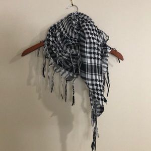 Black & white plaid scarf with tassels